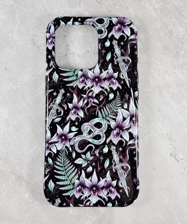 ghost orchid & serpent whimsical phone case for iphone 17, 16, 15, 14, magsafe, samsung s24, s25, pixel