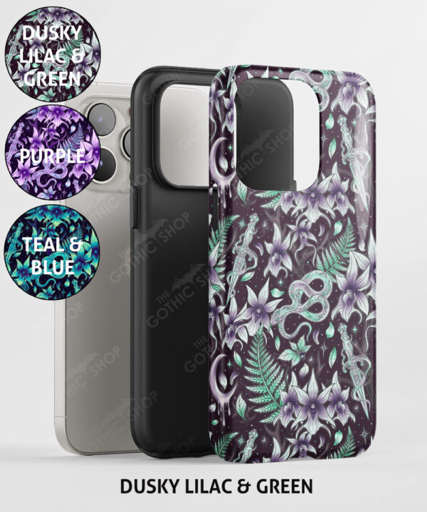 ghost orchid & serpent whimsical phone case for iphone 17, 16, 15, 14, magsafe, samsung s24, s25, pixel