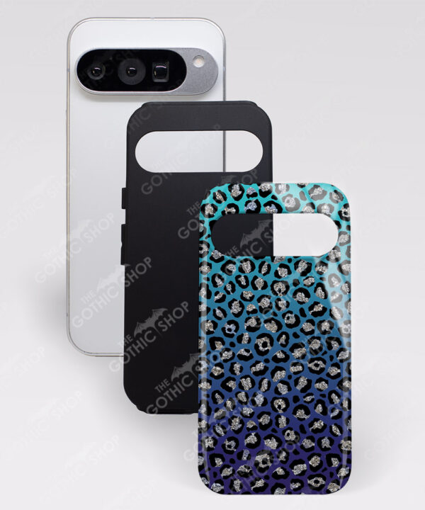 teal and purple leopard print gothic phone case for iphone samsung pixel