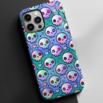 kawaii heart skulls blue/green stripe gothic tough phone case for iphone samsung pixel