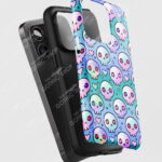 kawaii heart skulls blue/green stripe gothic tough phone case for iphone samsung pixel