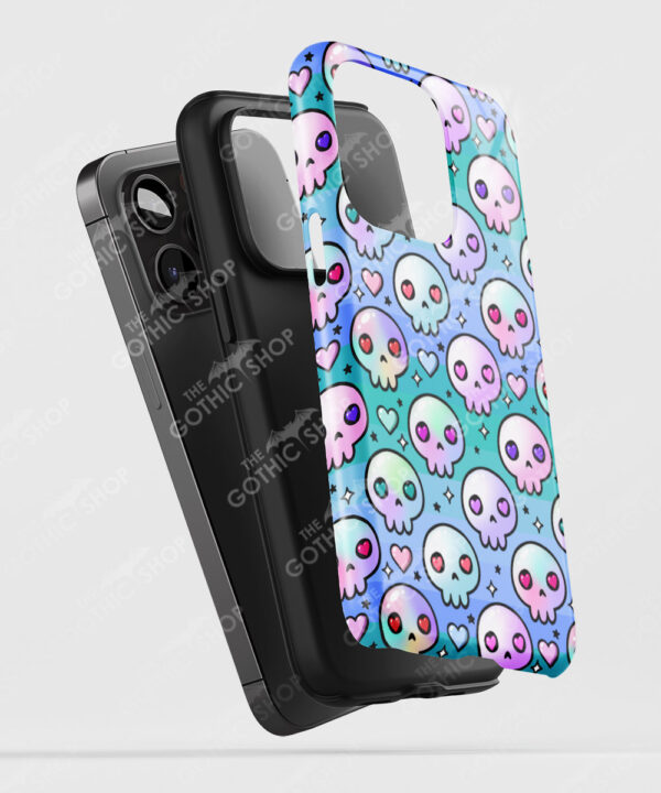 kawaii heart skulls blue/green stripe gothic tough phone case for iphone samsung pixel