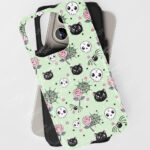 luna cats skulls & cobweb roses witchy goth tough phone case for iphone samsung pixel