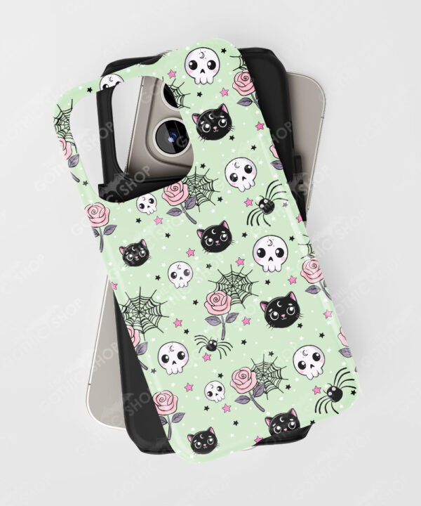 luna cats skulls & cobweb roses witchy goth tough phone case for iphone samsung pixel