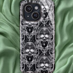 monochrome skull tough gothic phone case for iphone samsung pixel