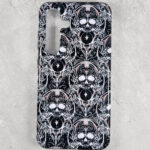 monochrome skull tough gothic phone case for iphone samsung pixel