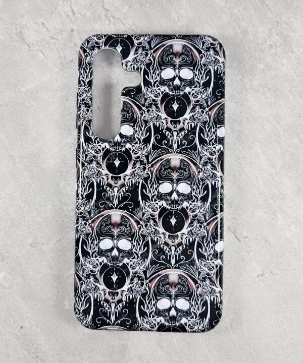 monochrome skull tough gothic phone case for iphone samsung pixel