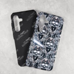 monochrome skull tough gothic phone case for iphone samsung pixel