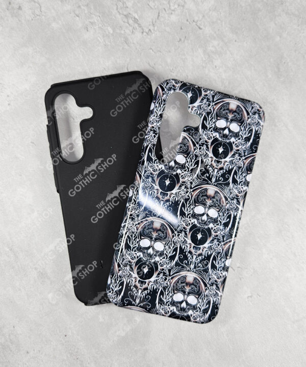 monochrome skull tough gothic phone case for iphone samsung pixel