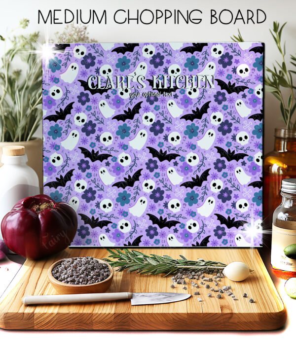 19357 personalised cute gothic print chopping board 2