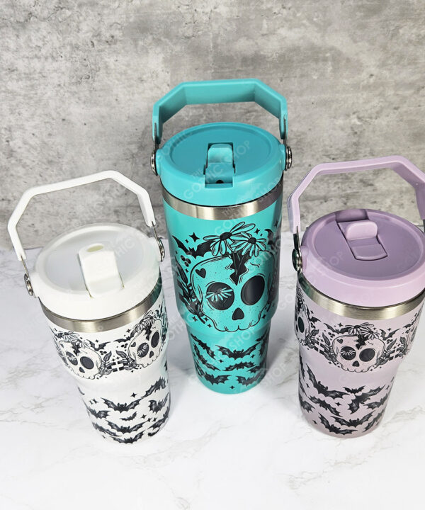 cracked skull & daisies 20 or 30oz gothic travel tumbler