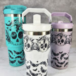 cracked skull & daisies 20 or 30oz gothic travel tumbler