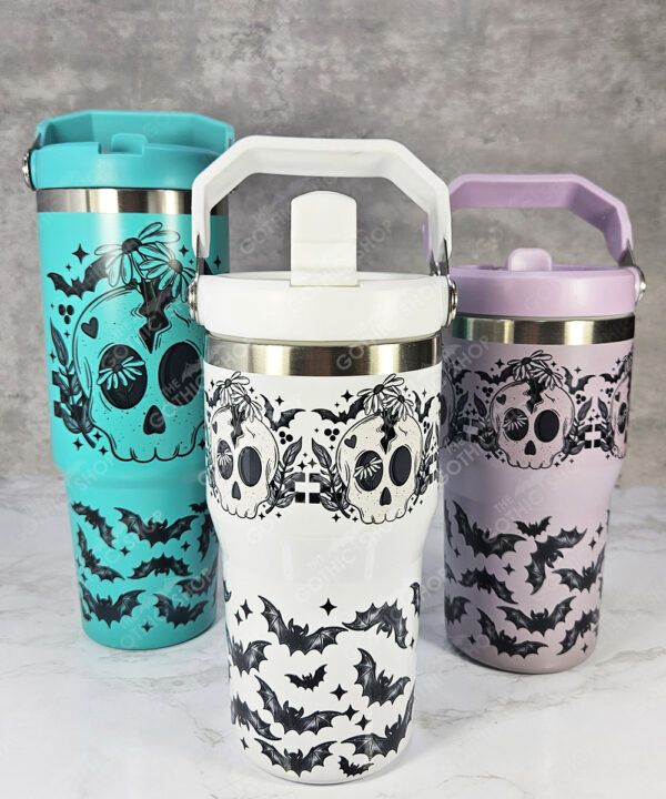 cracked skull & daisies 20 or 30oz gothic travel tumbler