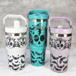 cracked skull & daisies 20 or 30oz gothic travel tumbler