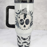 cracked skull, daisies & bats gothic large 40oz stanley style cup
