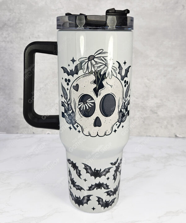 cracked skull, daisies & bats gothic large 40oz stanley style cup