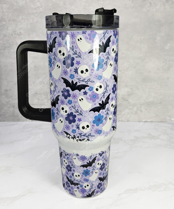 pretty ghosts & flowers gothic print lilac large 40oz stanley style cup