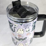 cute ghosts, bats & black cats gothic print purple large 40oz stanley style cup