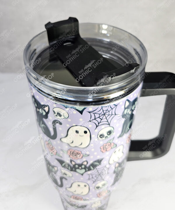 cute ghosts, bats & black cats gothic print purple large 40oz stanley style cup