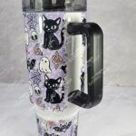 cute ghosts, bats & black cats gothic print purple large 40oz stanley style cup