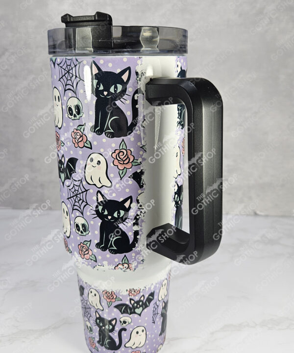cute ghosts, bats & black cats gothic print purple large 40oz stanley style cup