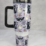 cute ghosts, bats & black cats gothic print purple large 40oz stanley style cup