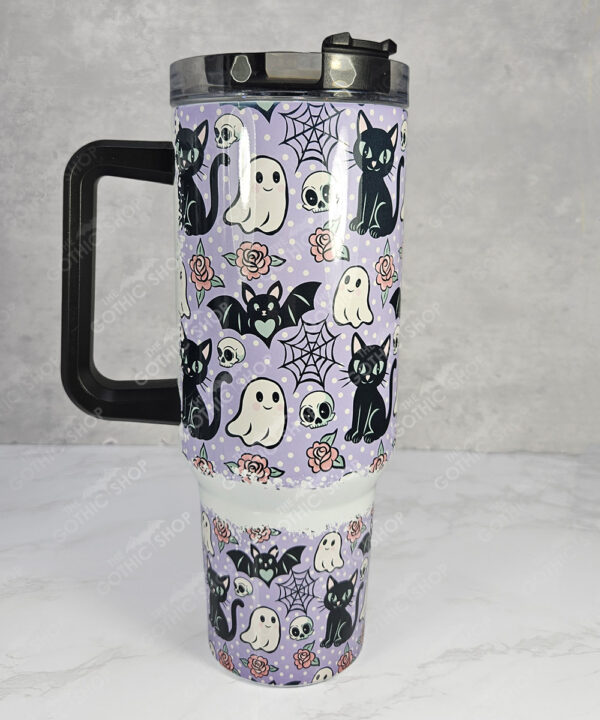 cute ghosts, bats & black cats gothic print purple large 40oz stanley style cup