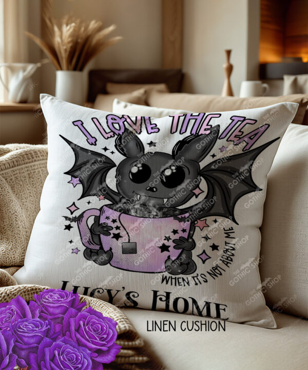 19386 love the tea bat gothic cushion 2