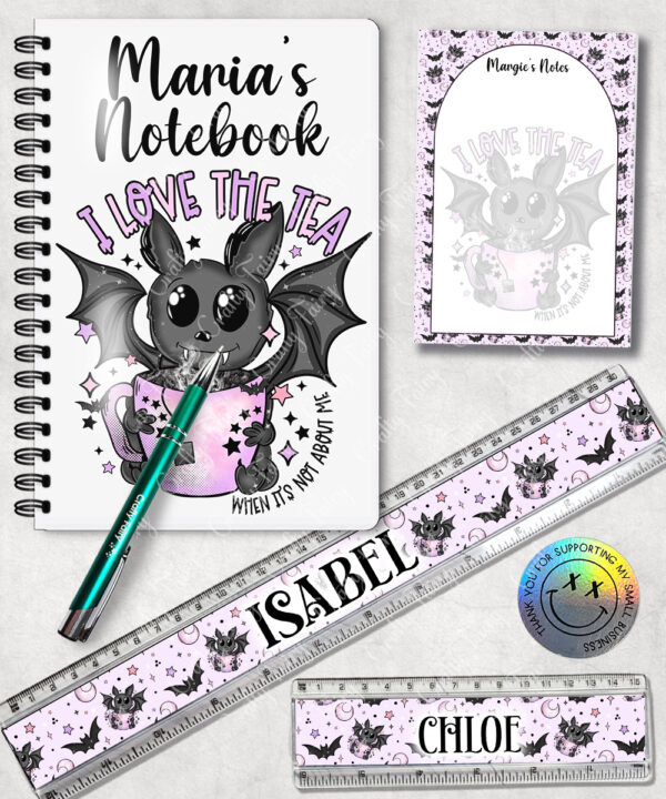 19387 love the tea bat gothic stationery