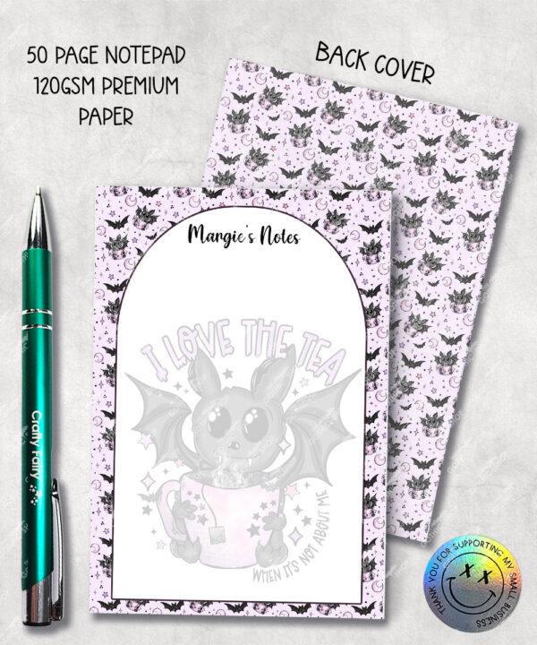19389 love the tea bat gothic a6 notepad 1