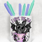 19394 love the tea bat gothic pen pot 2