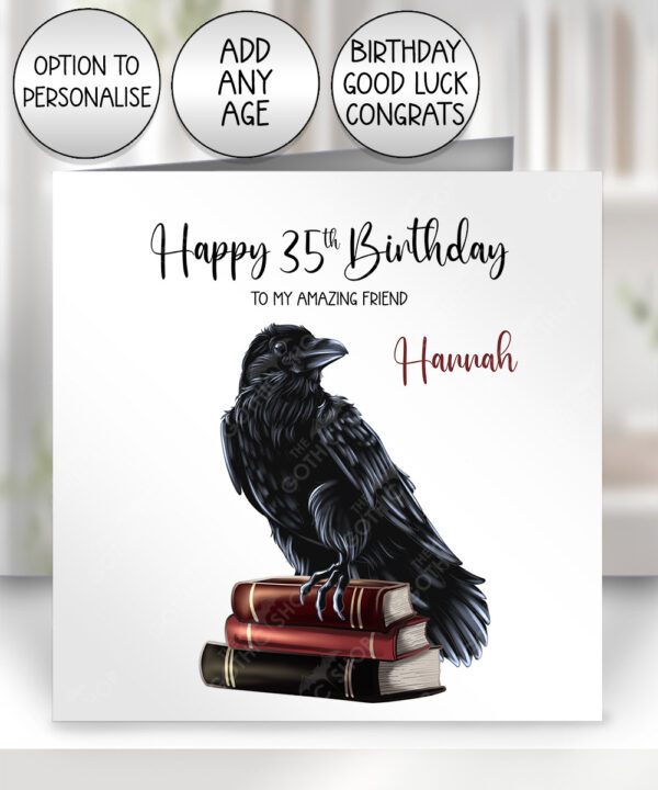19399 personalised bookish raven birthday card