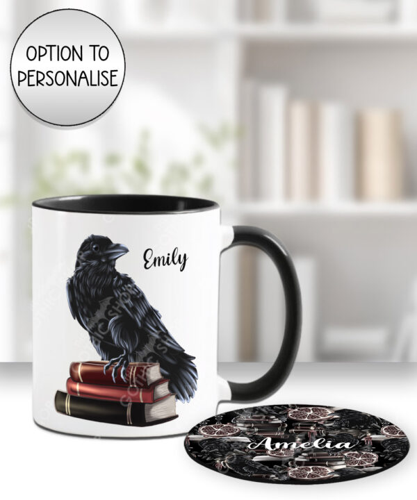 19400 personalised bookish raven mug coaster