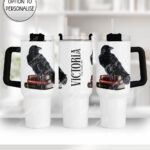 personalised gothic ravens & pomegranate large 40oz stanley style cup dark academia bookish custom name witchy gift