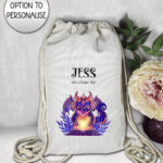 19447 personalised bookish dragon gothic drawstring bag