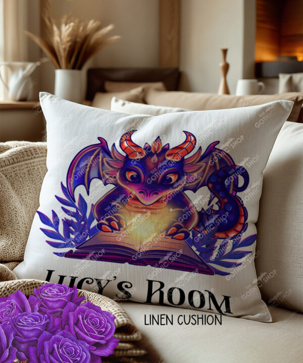 19451 personalised bookish dragon gothic cushion 2