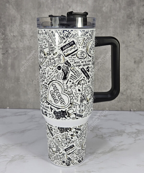 black white emo lyrics gothic print purple large 40oz stanley style cup