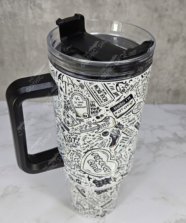 black white emo lyrics gothic print purple large 40oz stanley style cup