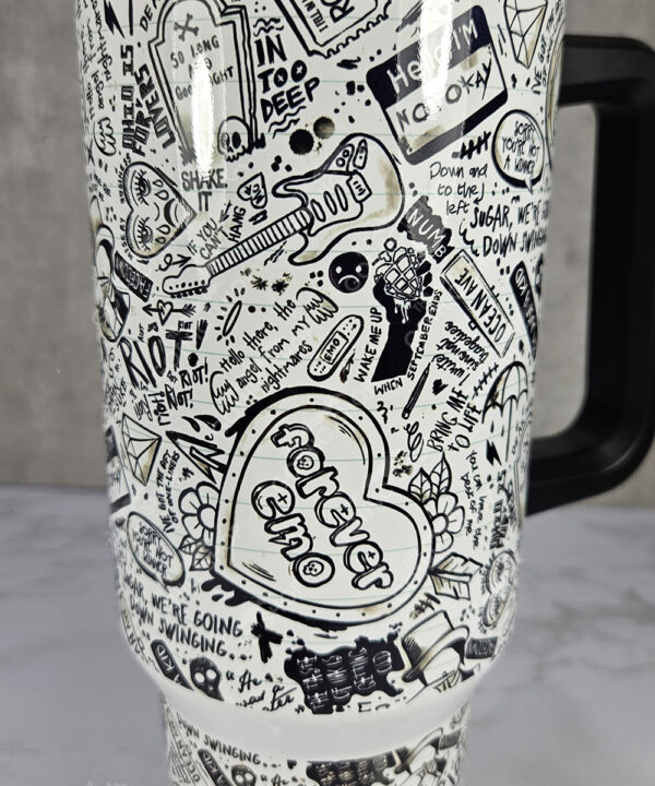 black white emo lyrics gothic print purple large 40oz stanley style cup