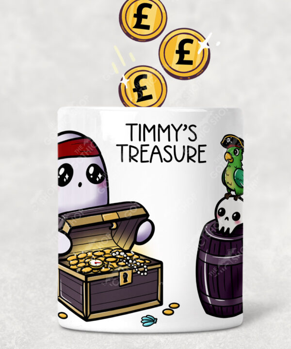 personalised pirate ghost with treasure money box