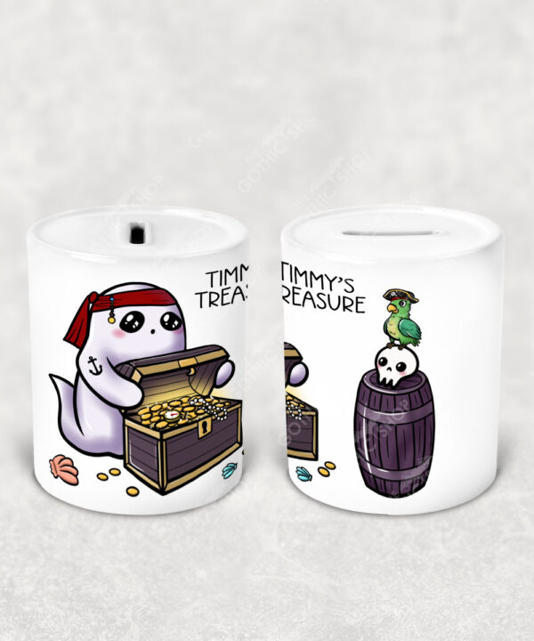 personalised pirate ghost with treasure money box