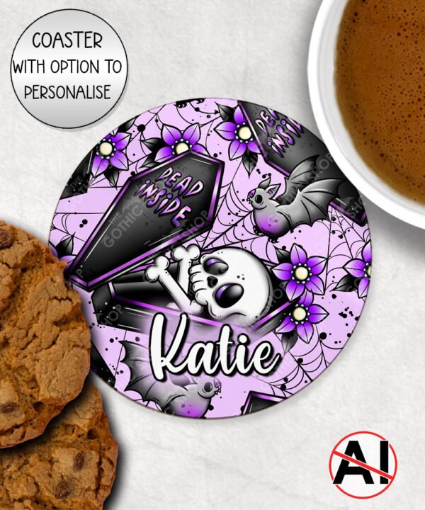 19475 personalised skeleton coffin gothic coaster 1