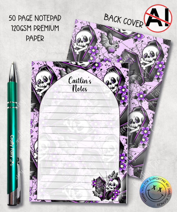 19483 personalised skeleton coffin gothic a6 notepad