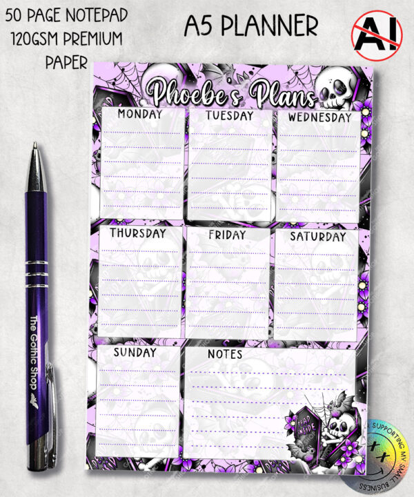 19484 personalised skeleton coffin gothic a5 planner notepad
