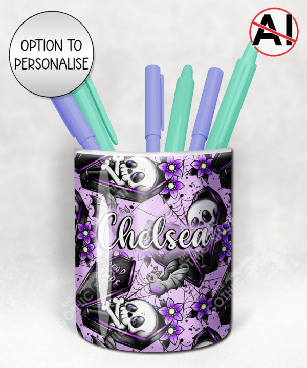 19490 personalised skeleton coffin gothic pen pot 1