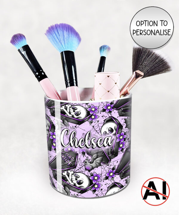 19490 personalised skeleton coffin gothic pen pot 2