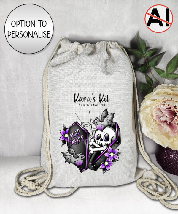 19491 personalised skeleton coffin gothic drawstring bag 1