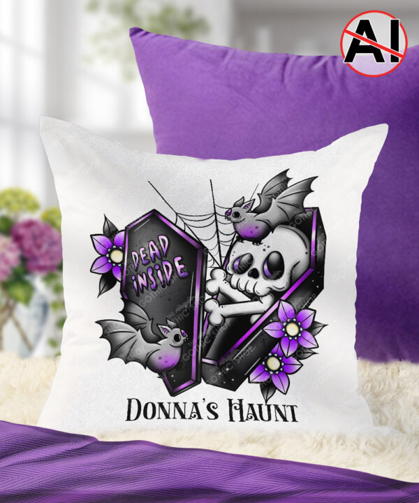 19492 personalised skeleton coffin gothic cushion 2
