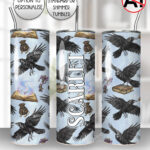 personalised crows and magical books blue gothic 20oz straight tumbler