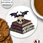 19500 personalised skull books gothic coaster 1